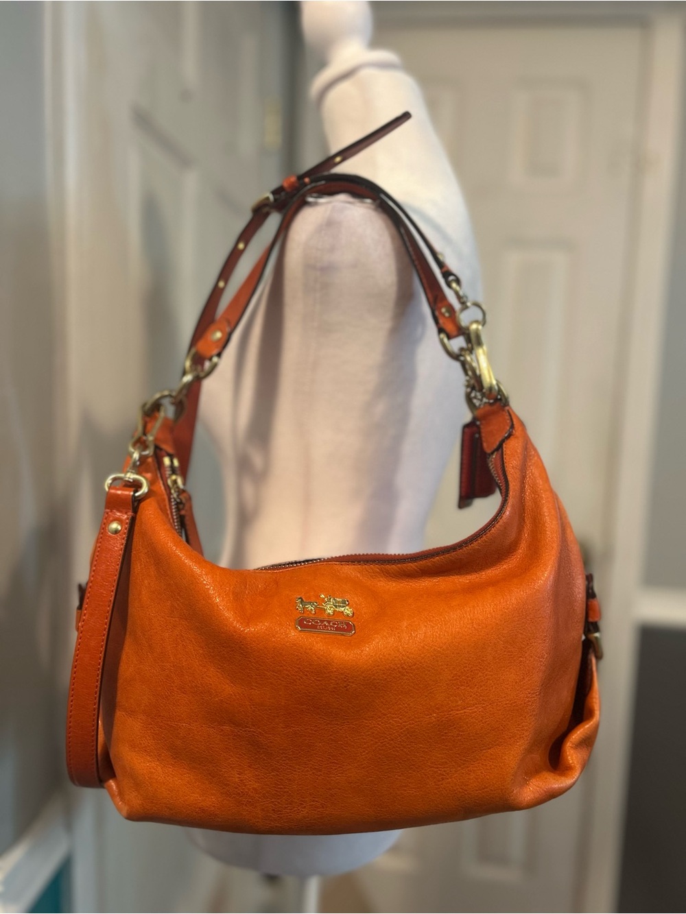 Coach Madison Hailey Orange Leather Hobo with Gold Hardware